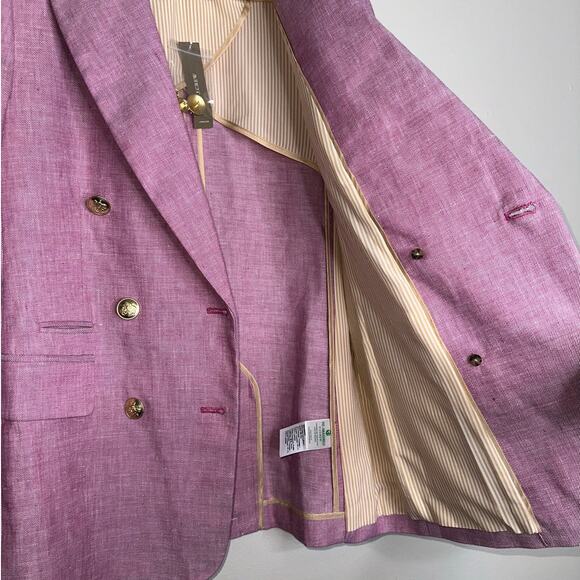 J.Crew Bristol Blazer Raspberry Pink Linen Blend Double Breasted Jacket Sz 0 - Picture 4 of 8